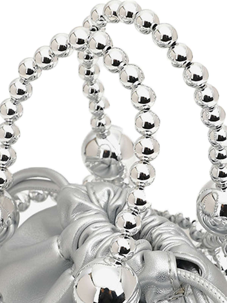 Mini sac seau à cordon de serrage et perles métalliques