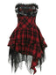 Robe bustier rouge en maille tartan des années 1970