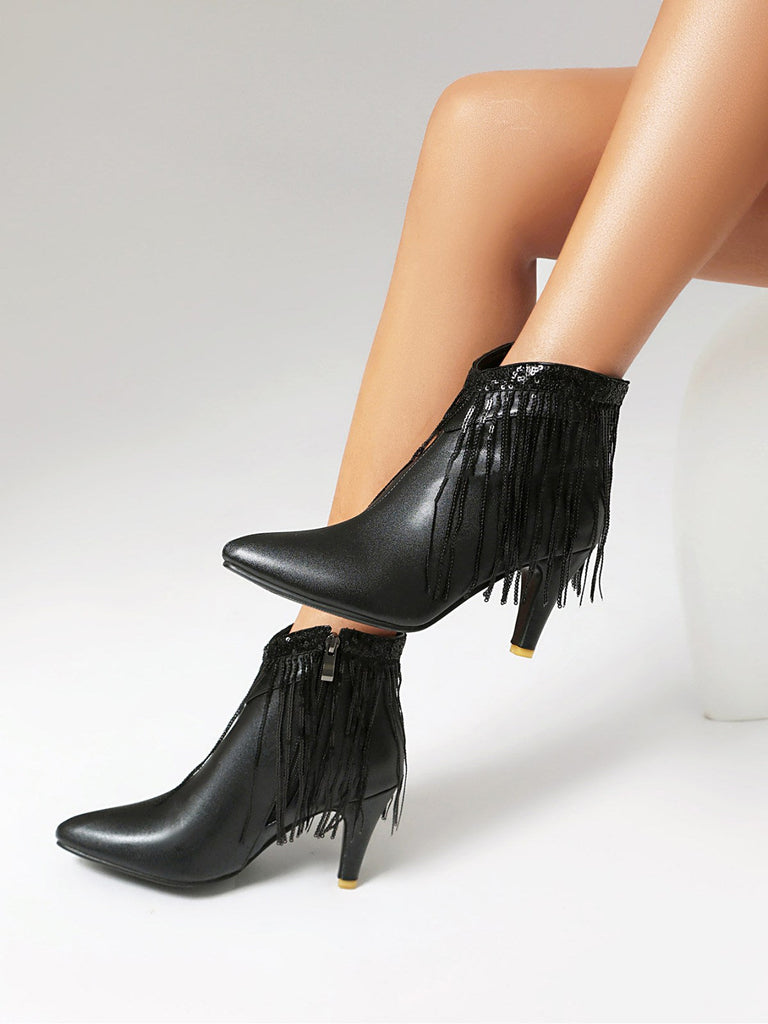 Bottines Chelsea à bout pointu et pompons métalliques