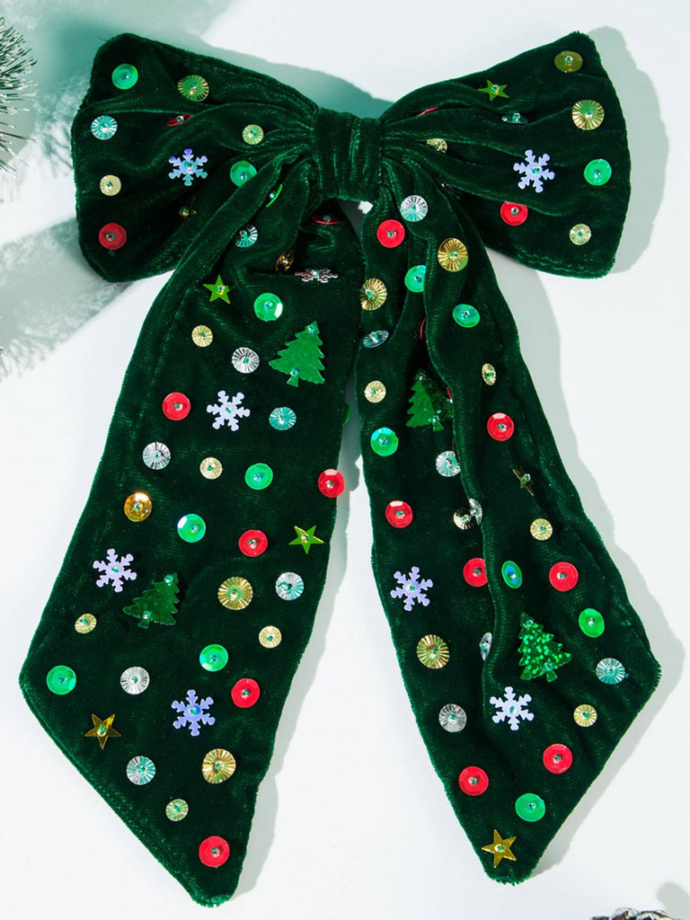 Épingle à cheveux en velours avec grand nœud de Noël