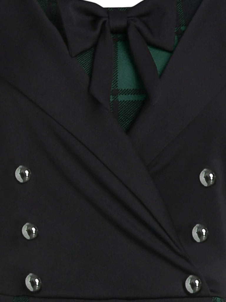 Robe plissée patchwork à carreaux des années 1950