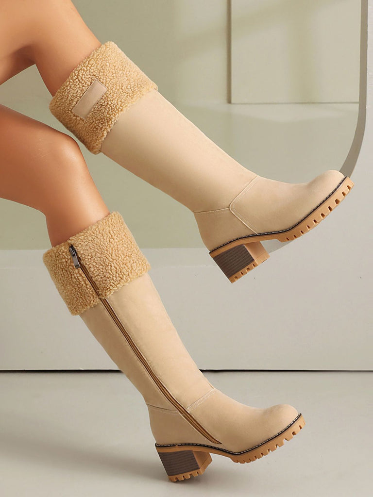 Bottes de neige d'hiver à talons carrés en faux daim