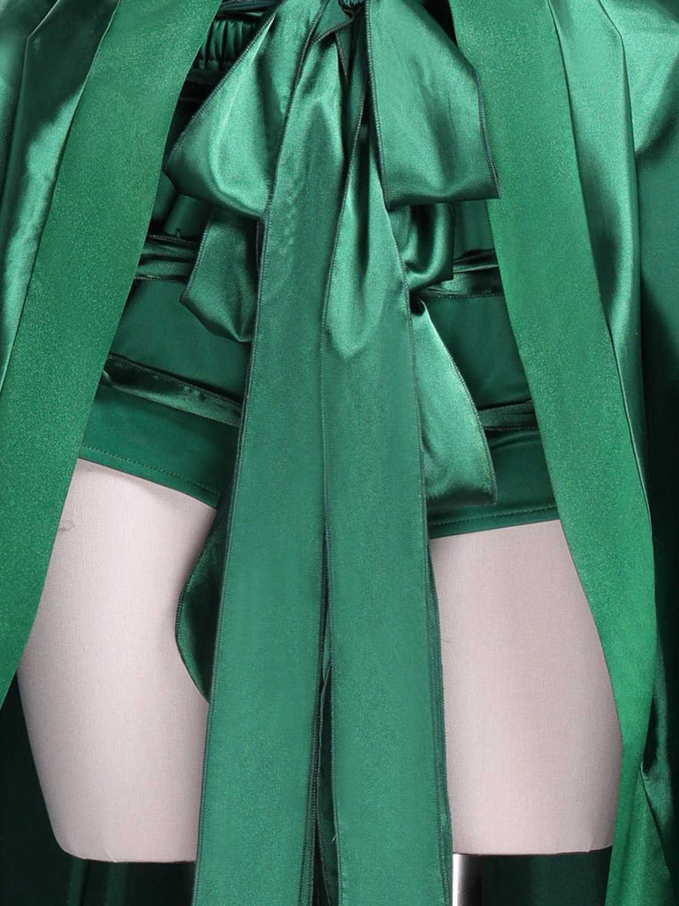 Ensemble de costumes en satin vert inspiré de Mercredi Addams des années 1950