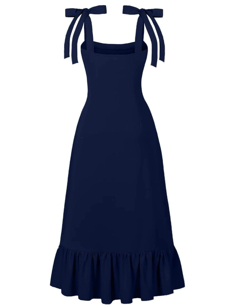 Robe à bretelles fendue ourlet volanté couleur uni des années 1930