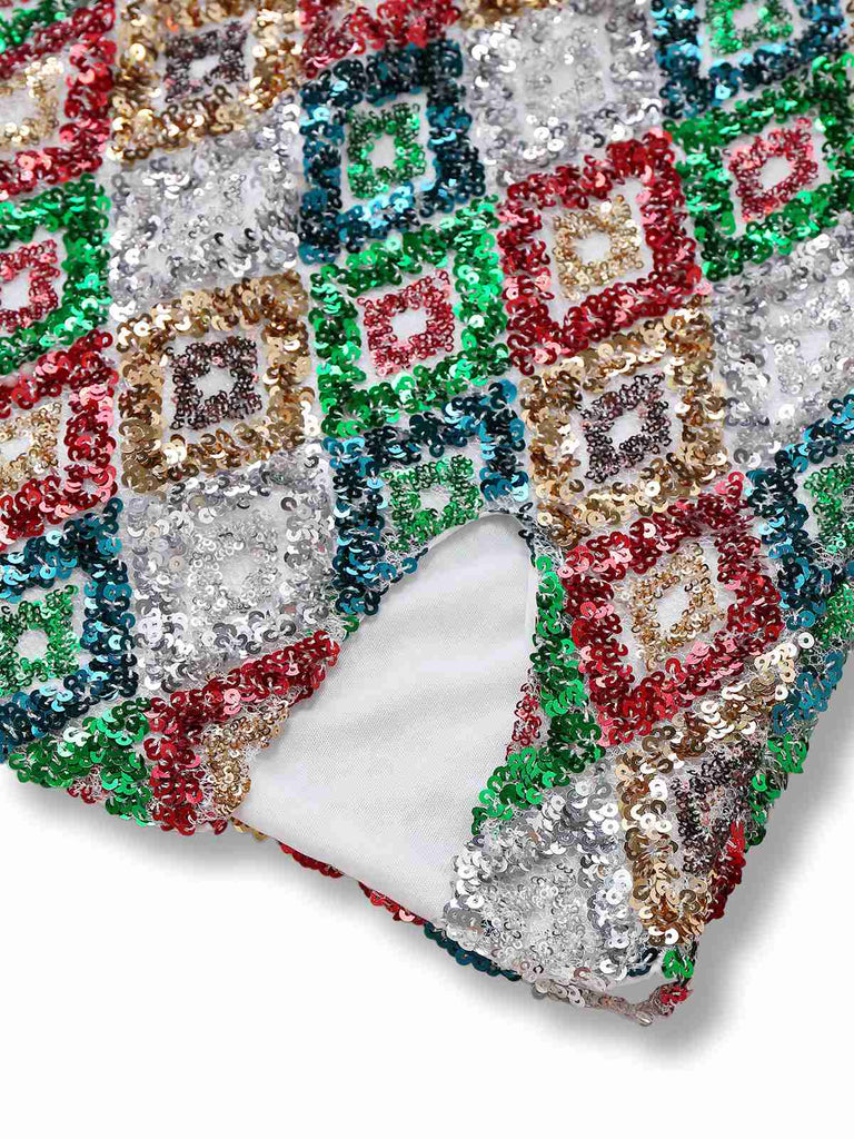 Robe moulante multicolore à paillettes Argyle des années 1970