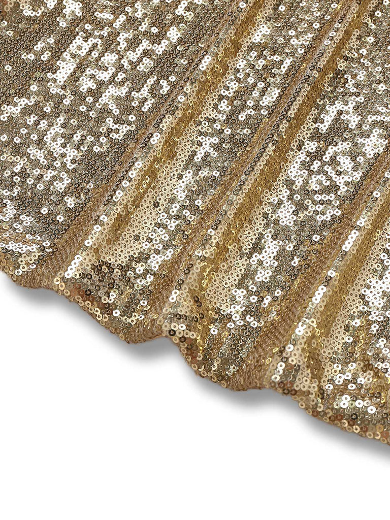 Robe longue de soirée dos nu à paillettes dorées des années 1920