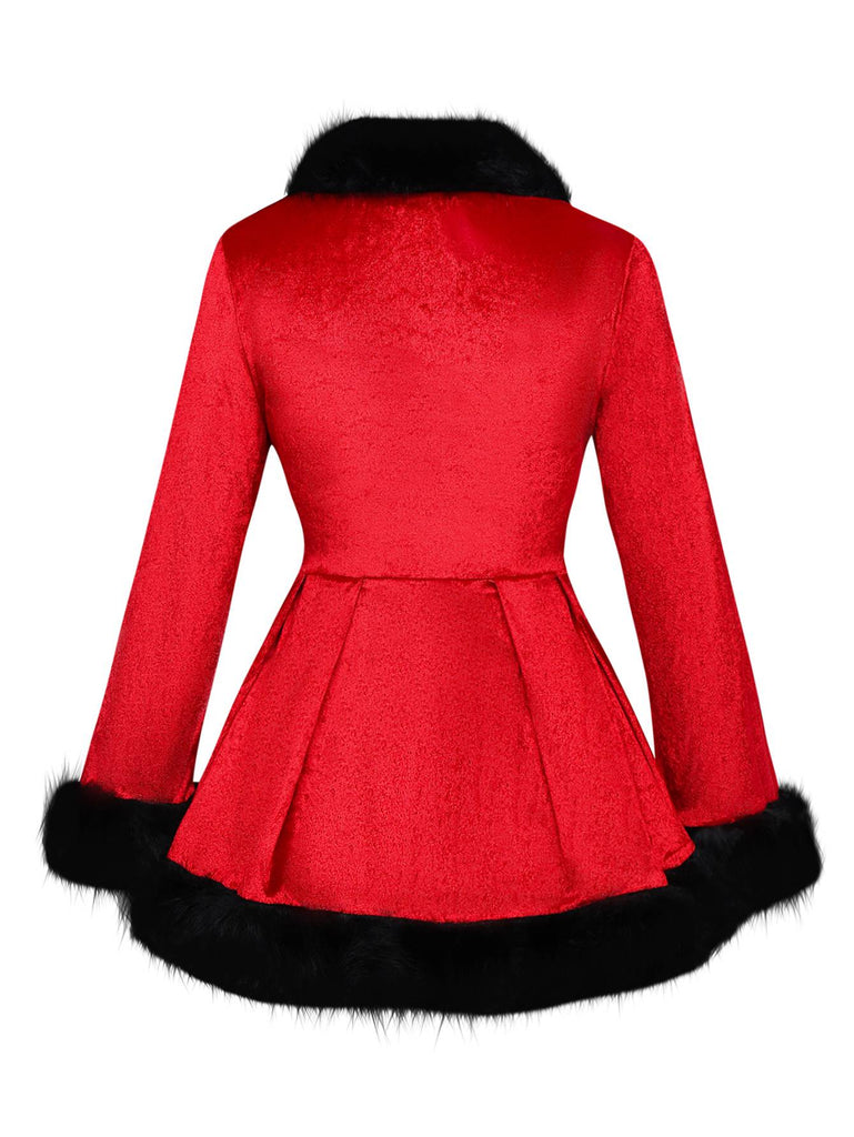 Veste de Noël en velours à lacets et bordure en fourrure rouge des années 1970
