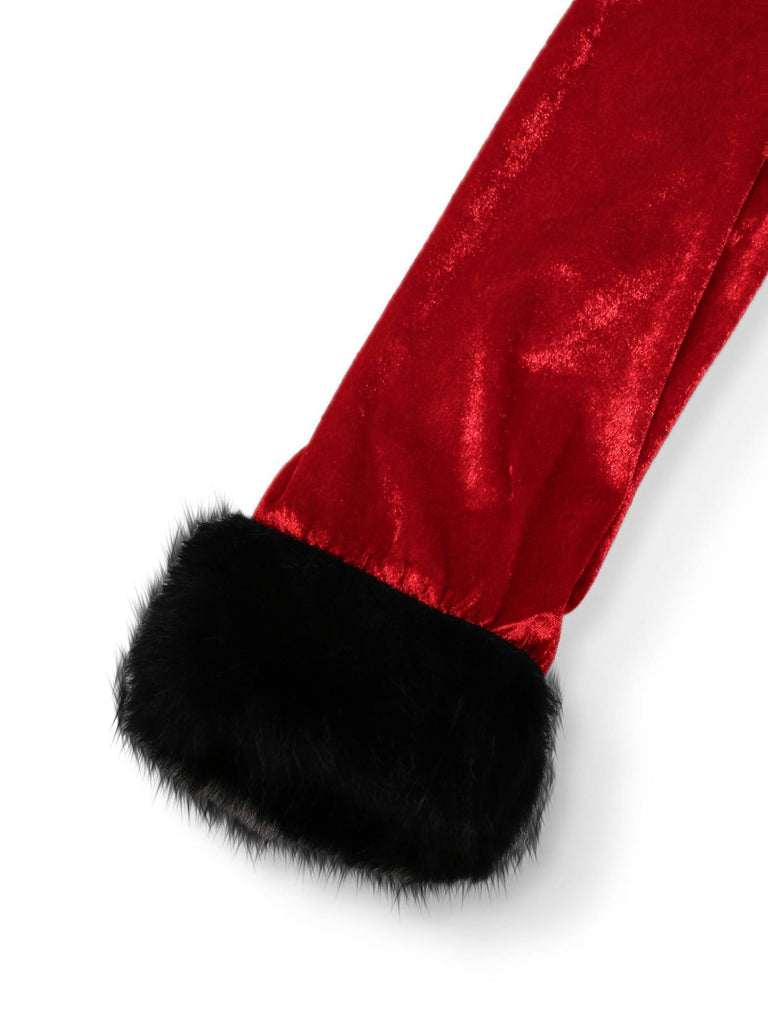 Veste de Noël en velours à lacets et bordure en fourrure rouge des années 1970