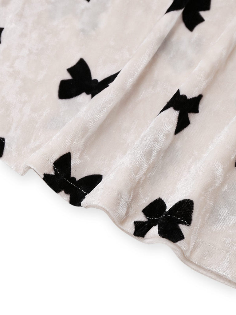 Ensemble de pyjama en velours blanc imprimé nœud des années 40