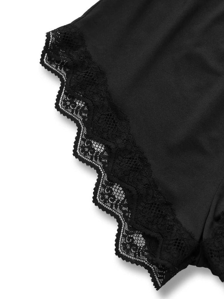 Pyjama noir à fleurs en dentelle des années 1950