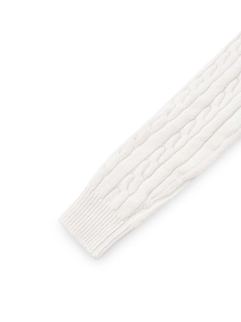 Robe pull blanche en tricot à nœud décoratif des années 1970