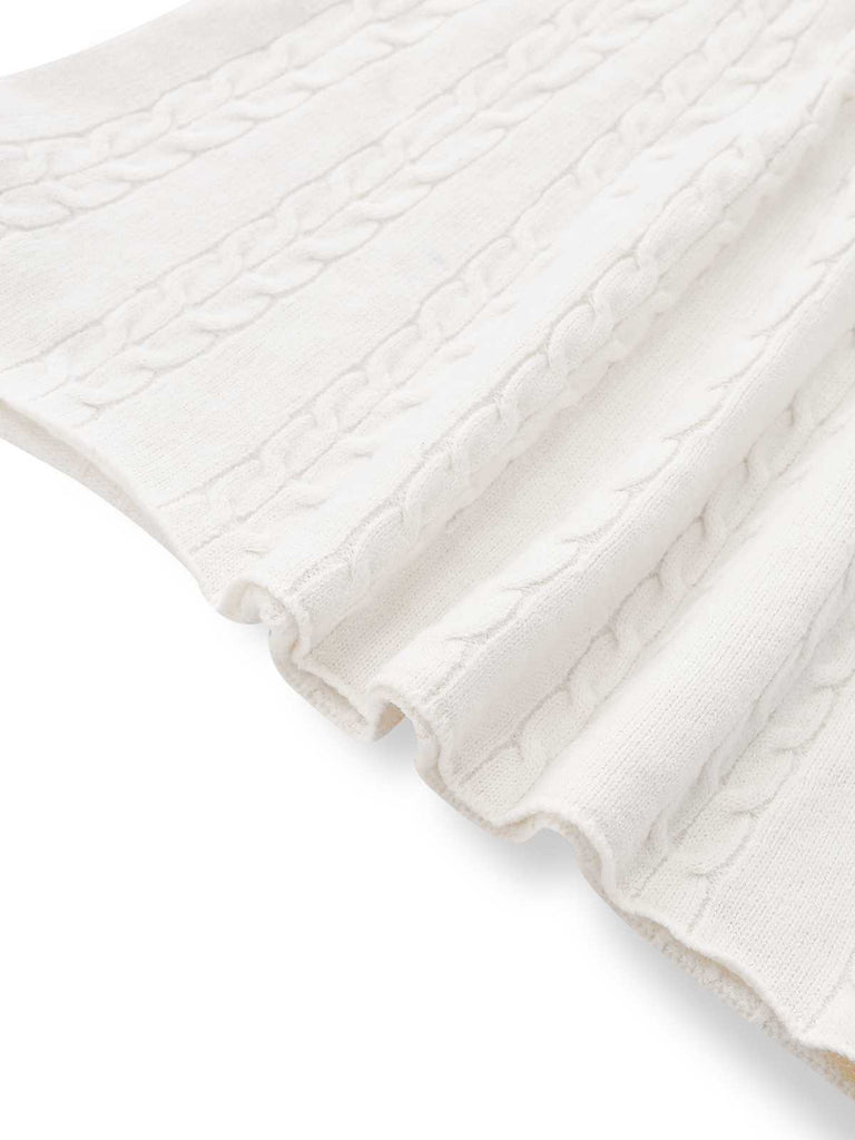 Robe pull blanche en tricot à nœud décoratif des années 1970