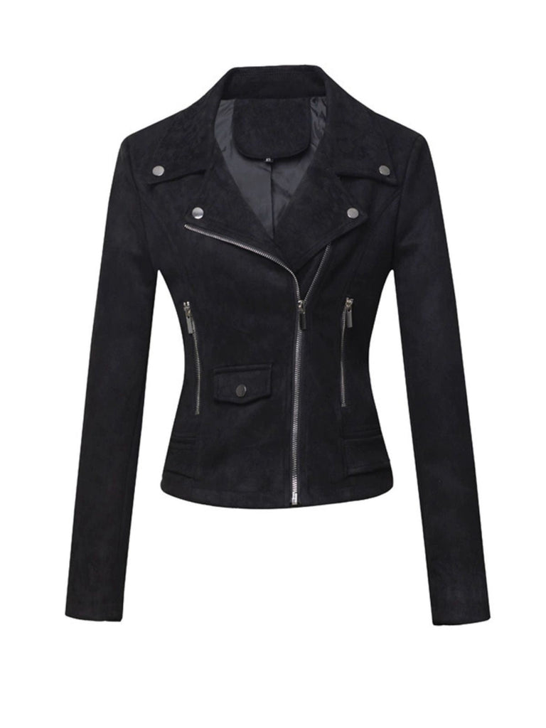 Veste en cuir suédé à revers uni années 1980