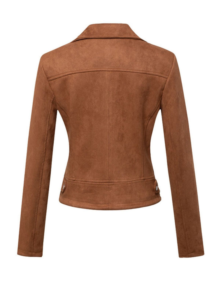 Veste en cuir suédé à revers uni années 1980