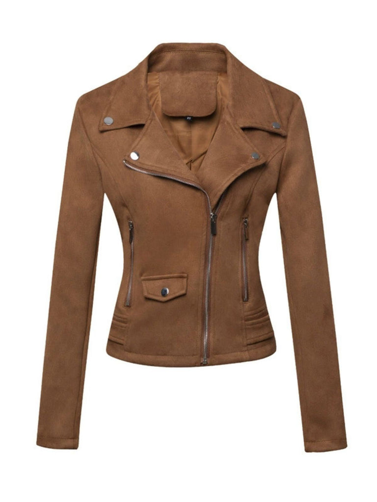 Veste en cuir suédé à revers uni années 1980