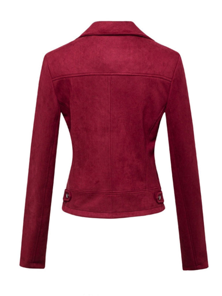 Veste en cuir suédé à revers uni années 1980