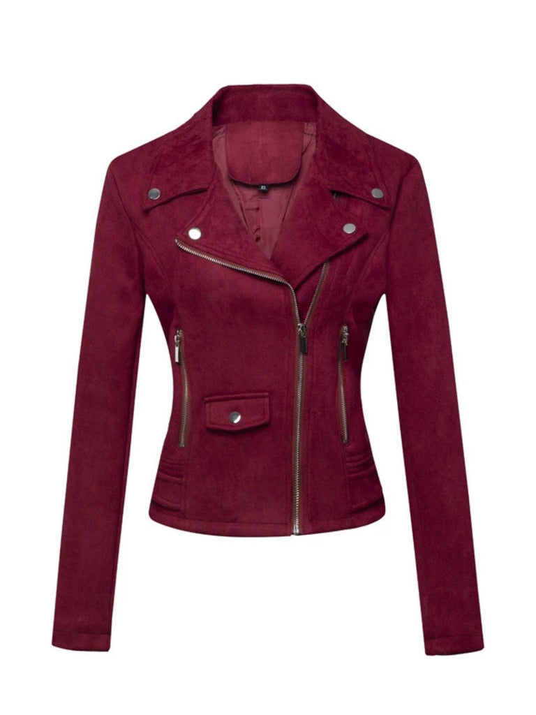 Veste en cuir suédé à revers uni années 1980