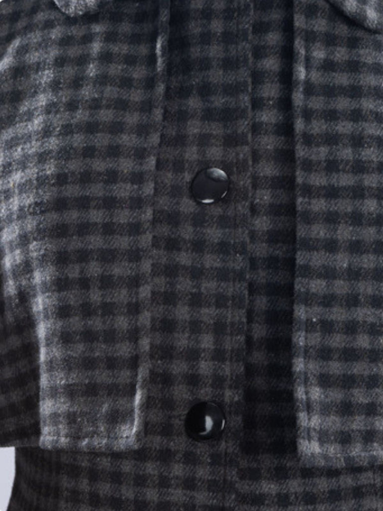 Manteau gris Mercredi à carreaux Halloween années 1950