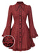 Robe rouge gothique à carreaux manches cloche à lacets des années 1960