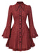 Robe rouge gothique à carreaux manches cloche à lacets des années 1960