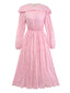 Robe rose plissée à col à volants années 1950