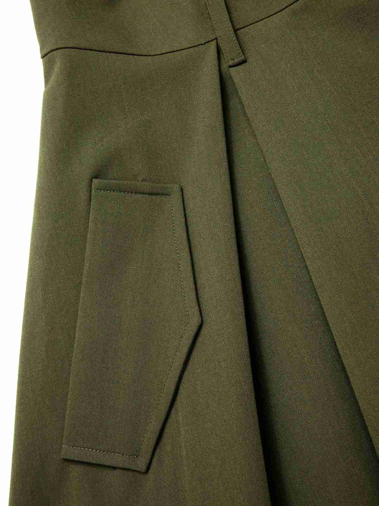 Robe gilet verte à col en V et poches ceinturée des années 1950