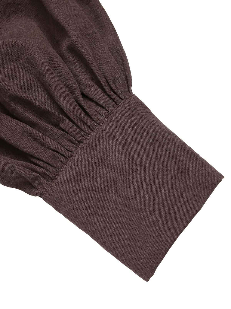 Chemisier marron uni à manches lanternes et revers des années 1950