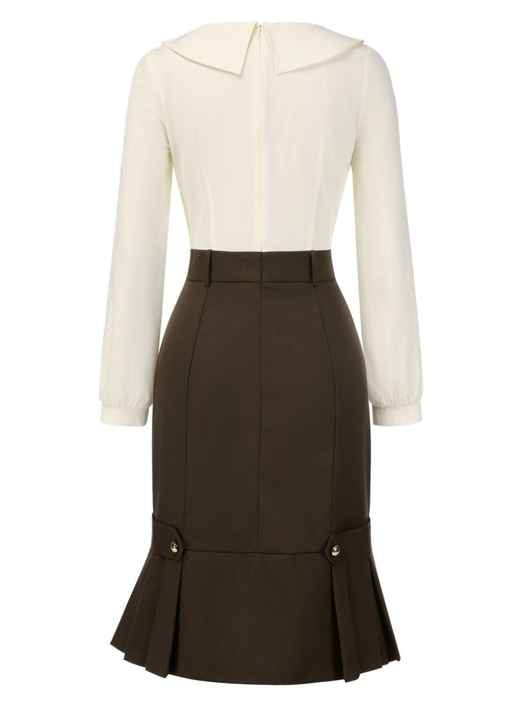 Robe crayon marron et col contrasté années 1960