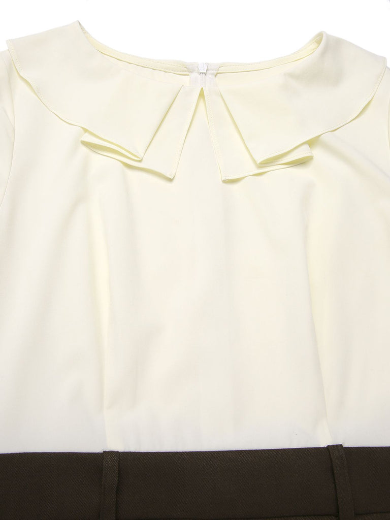 Robe crayon marron et col contrasté années 1960