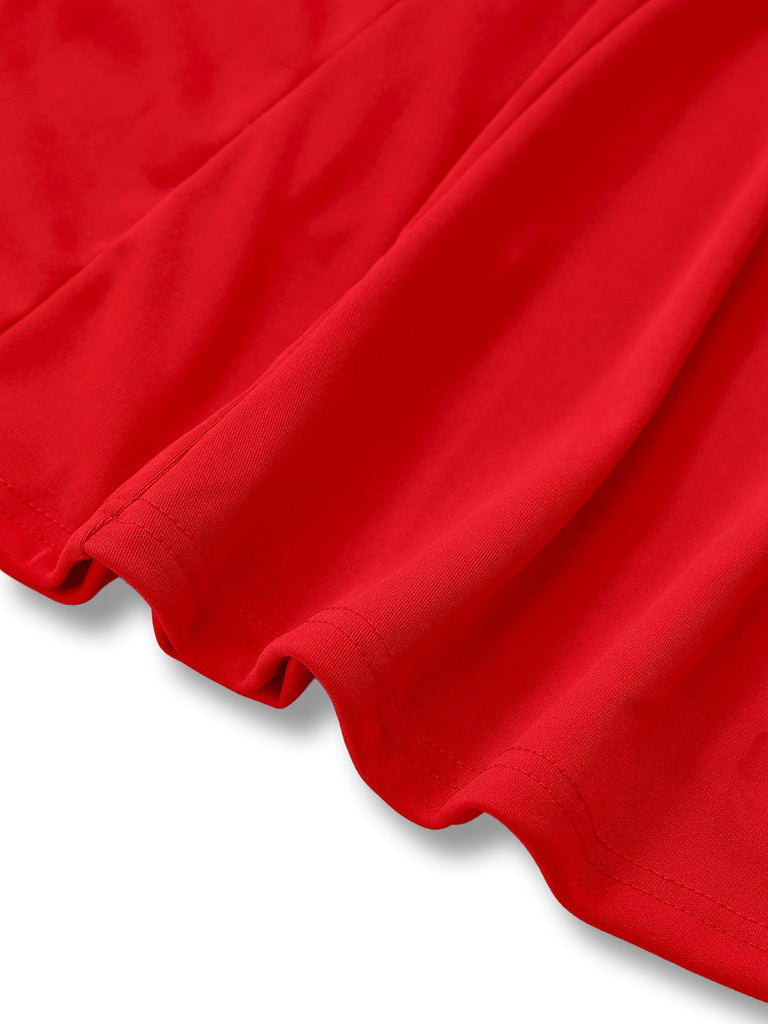 Robe trapèze col carré larges bretelles couleur uni des années 1950