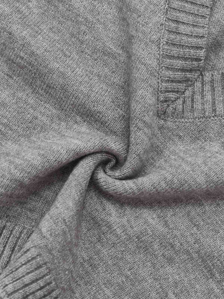 2PCS Haut et jupe en tricot gris à col en V années 1960