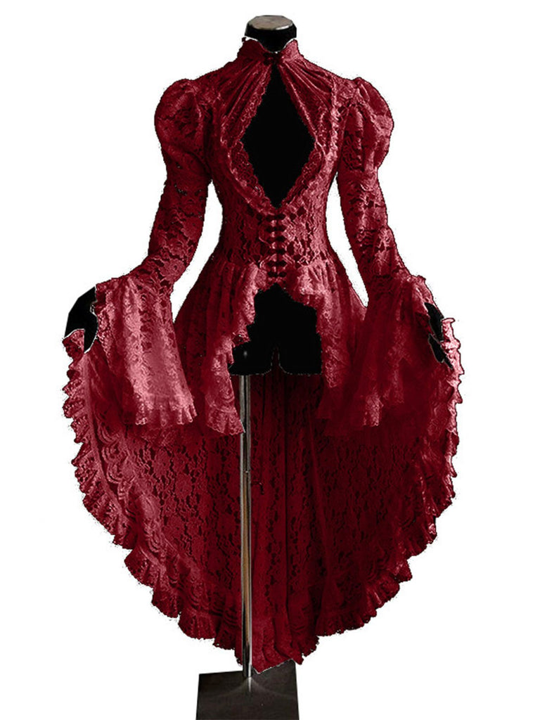 Robe victorienne noire en dentelle à manches gigot des années 1980