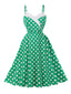 Robe verte à pois à bretelles spaghetti années 1950