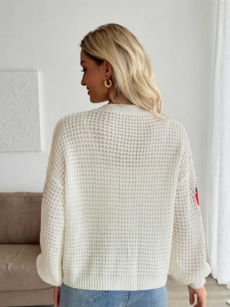 Cardigan beige en tricot fraise col v des années 1950