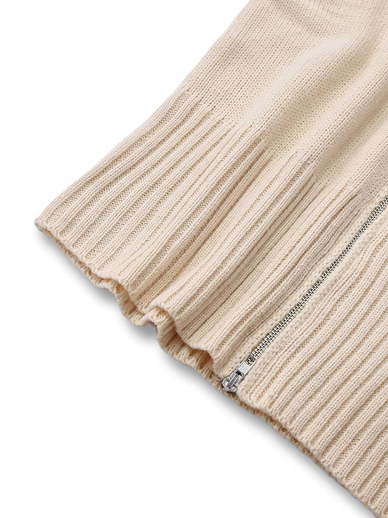 Haut tricoté sans manches beige à revers des années 1950