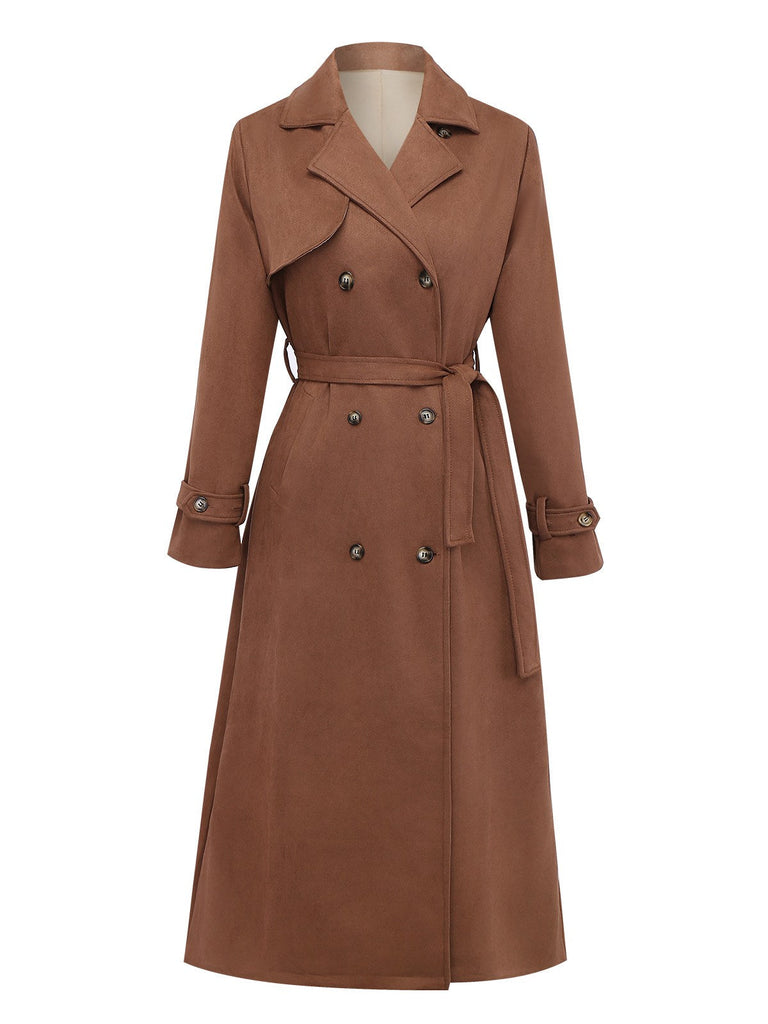 Trench-coat marron croisé à revers en daim années 1950