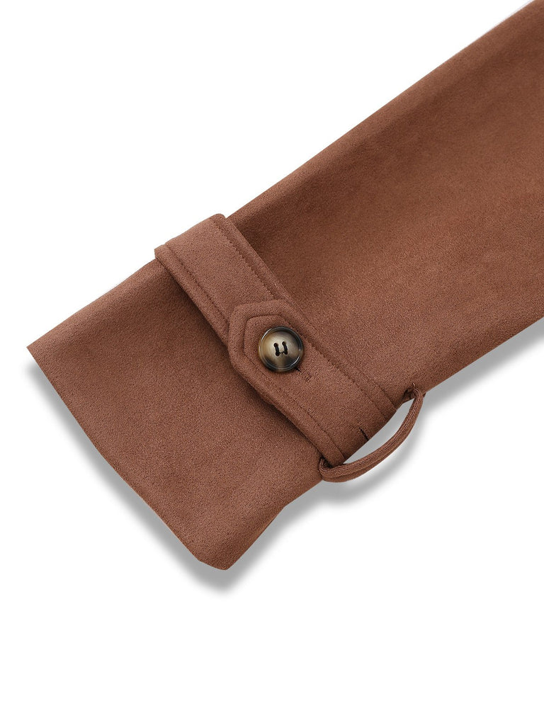 Trench-coat marron croisé à revers en daim années 1950