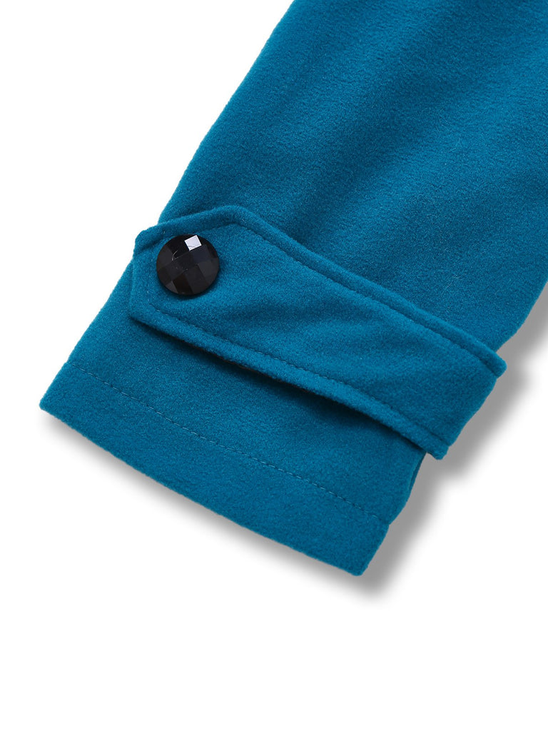 Manteau à capuche bleu uni en fausse laine des années 1930