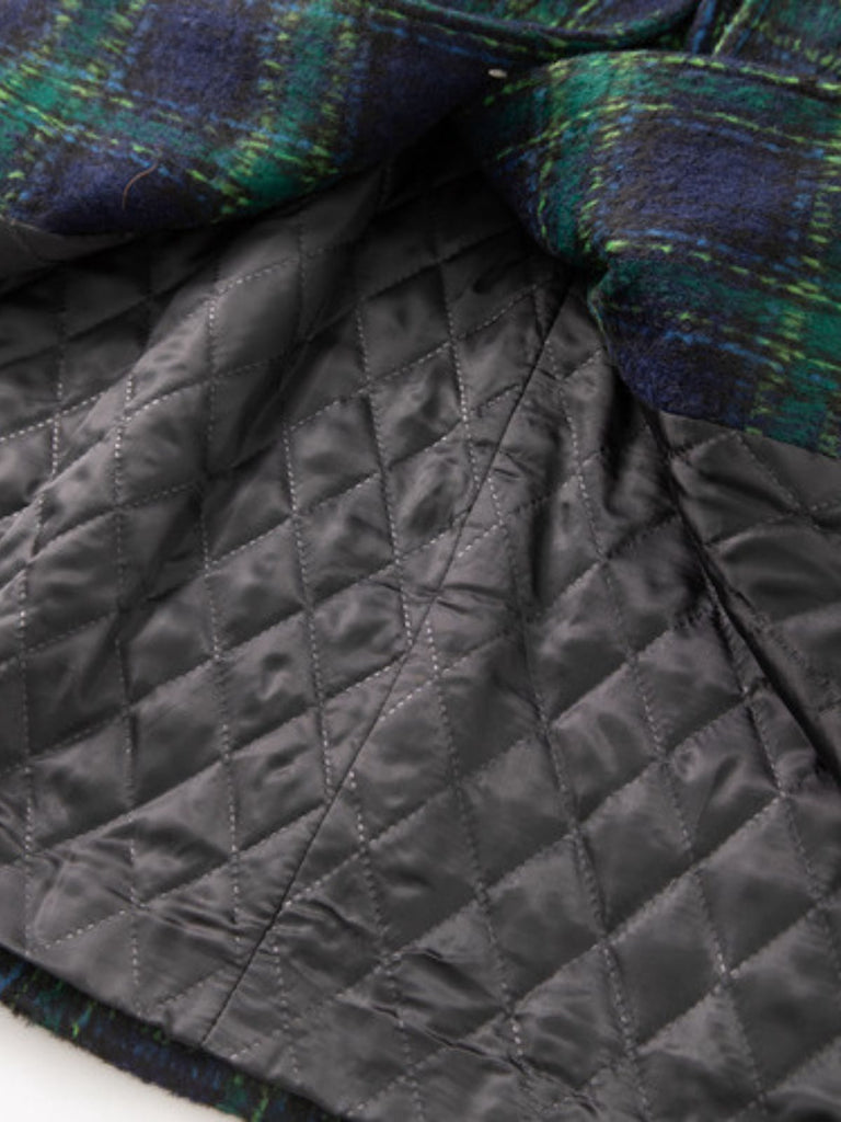 Manteau long vert à carreaux Blackwatch col cranté des années 1940