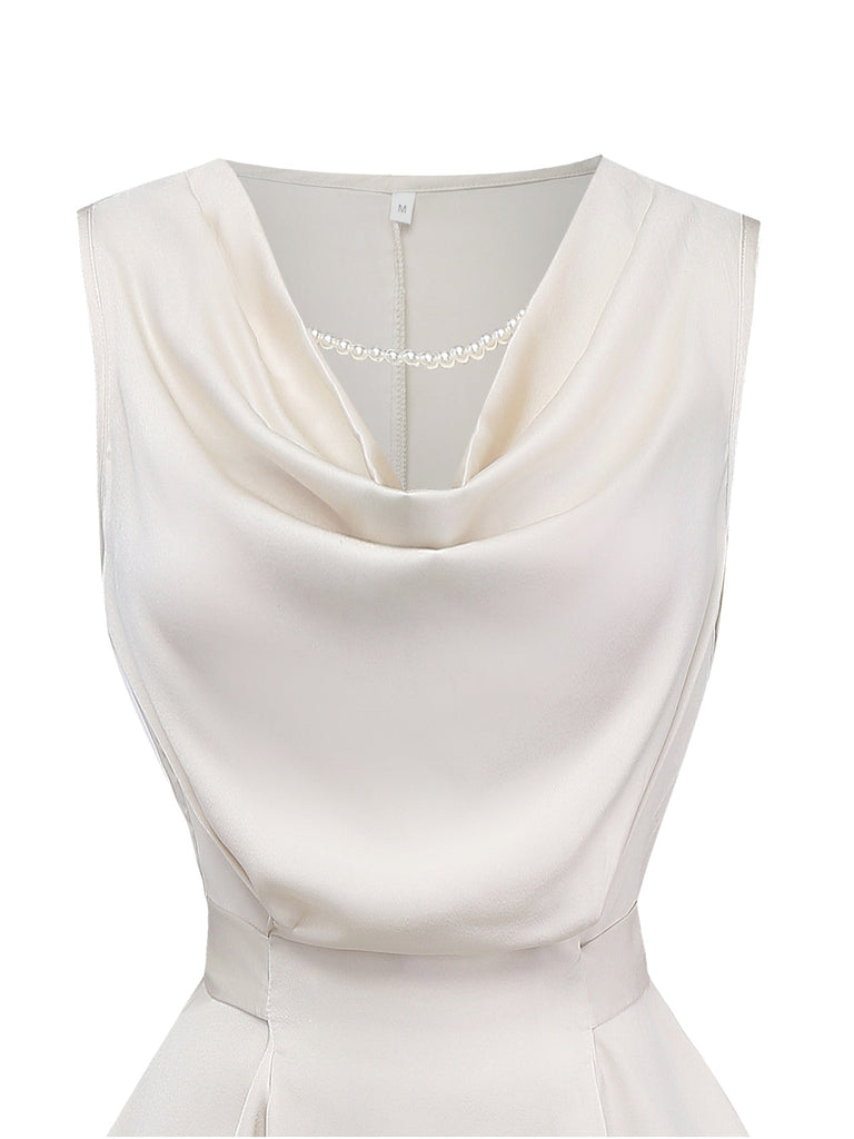 2PCS Haut et pantalon beiges à col bénitier sans manches, style années 1950