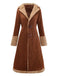 Trench-coat boutonné en faux daim col cranté marron des années 1950