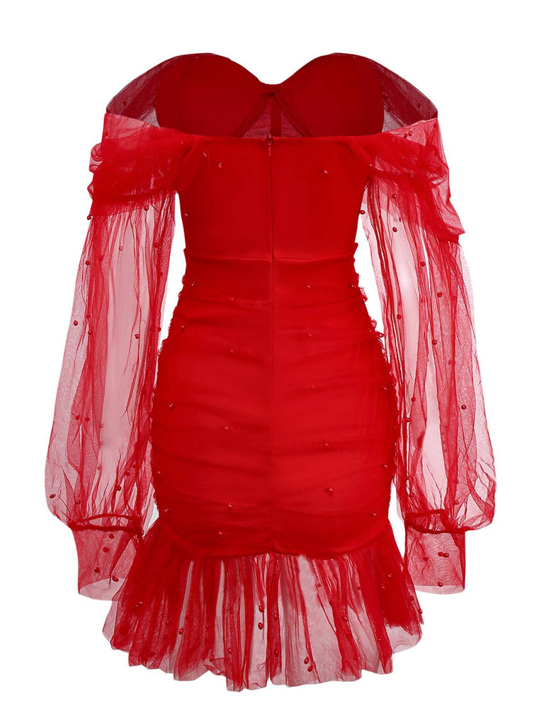 Robe en maille à encolure en cœur et épaules dénudées des années 1960