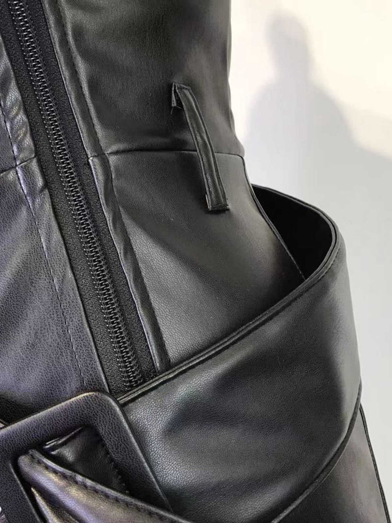 Pantalon large ceinturé en cuir PU massif des années 1980