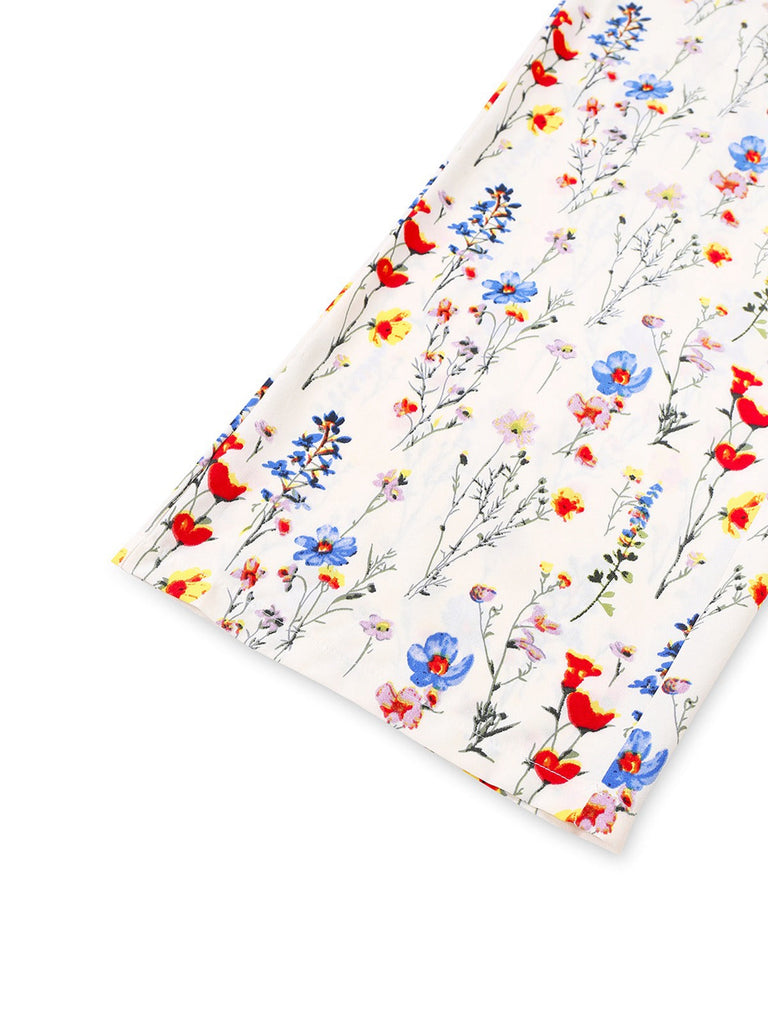 Combinaison à col licou fleurie beige années 1950