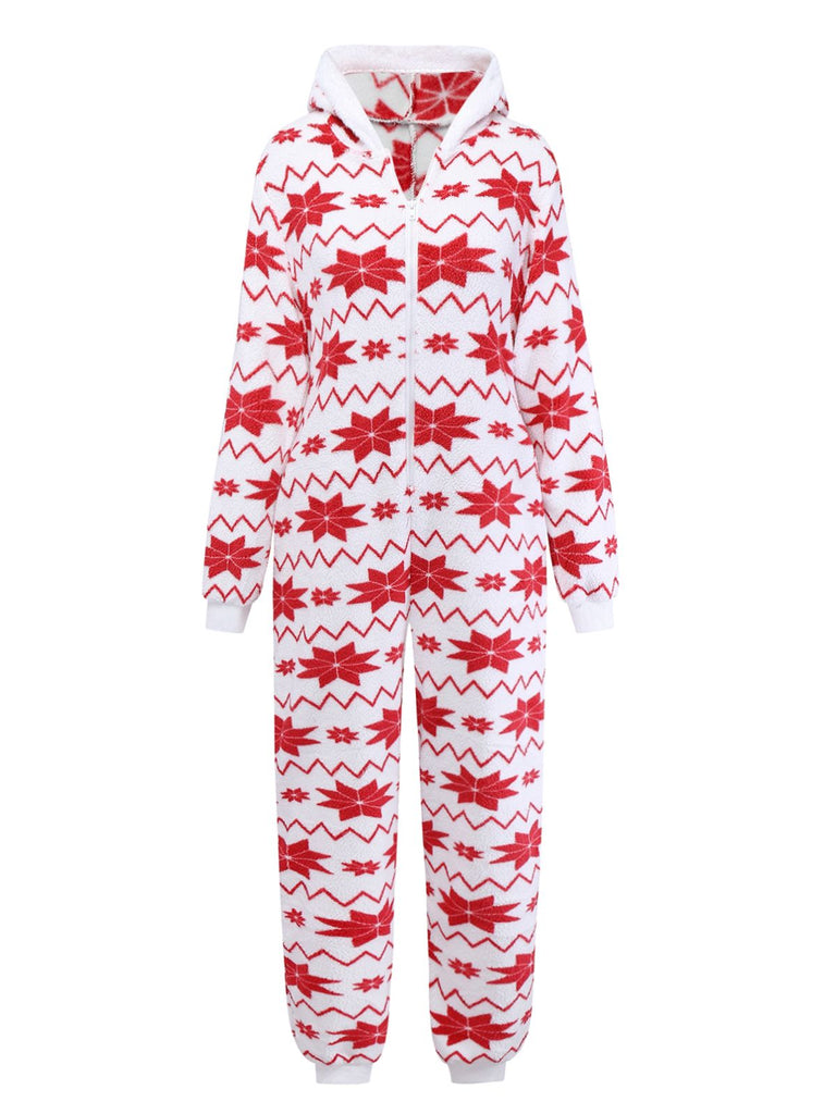 Combinaison pyjama à capuche en flanelle rouge imprimé Noël des années 1980