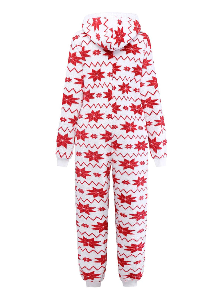 Combinaison pyjama à capuche en flanelle rouge imprimé Noël des années 1980
