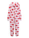 Combinaison pyjama à capuche en flanelle rouge imprimé Noël des années 1980