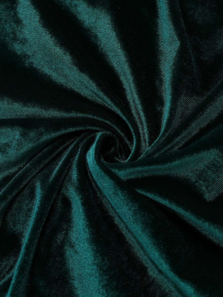 Robe moulante manches longues et froncées en velours vert des années 1960