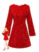 Robe à paillettes rouge manches longues col rond avec nœud des années 1960