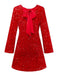 Robe à paillettes rouge manches longues col rond avec nœud des années 1960